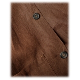 Viola Milano - Solid Safari 100% Linen Overshirt - Brown - Handmade in Italy - Luxury Exclusive Collection