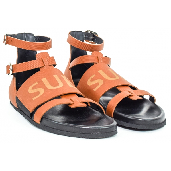 Suèi - Sandals of Fussbett Structure Colour Terracotta - Handmade in Italy - Luxury Exclusive Collection