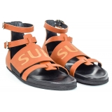 Suèi - Sandals of Fussbett Structure Colour Terracotta - Handmade in Italy - Luxury Exclusive Collection