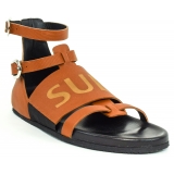 Suèi - Sandals of Fussbett Structure Colour Terracotta - Handmade in Italy - Luxury Exclusive Collection