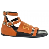 Suèi - Sandals of Fussbett Structure Colour Terracotta - Handmade in Italy - Luxury Exclusive Collection