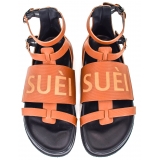 Suèi - Sandals of Fussbett Structure Colour Terracotta - Handmade in Italy - Luxury Exclusive Collection