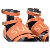 Suèi - Sandals of Fussbett Structure Colour Terracotta - Handmade in Italy - Luxury Exclusive Collection