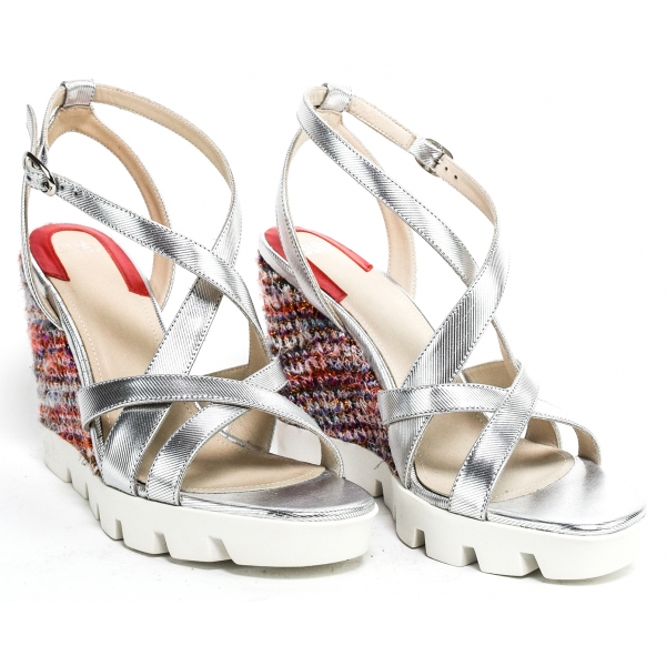 Suèi - Wedged Sandals of Multicolor Fabric - Handmade in Italy - Luxury Exclusive Collection