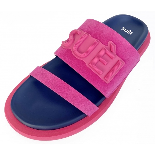 Suèi - Slippers of Suede Fuxia and Blue With Patch Suèi - Handmade in Italy - Luxury Exclusive Collection