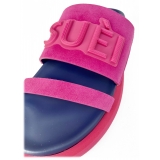 Suèi - Slippers of Suede Fuxia and Blue With Patch Suèi - Handmade in Italy - Luxury Exclusive Collection