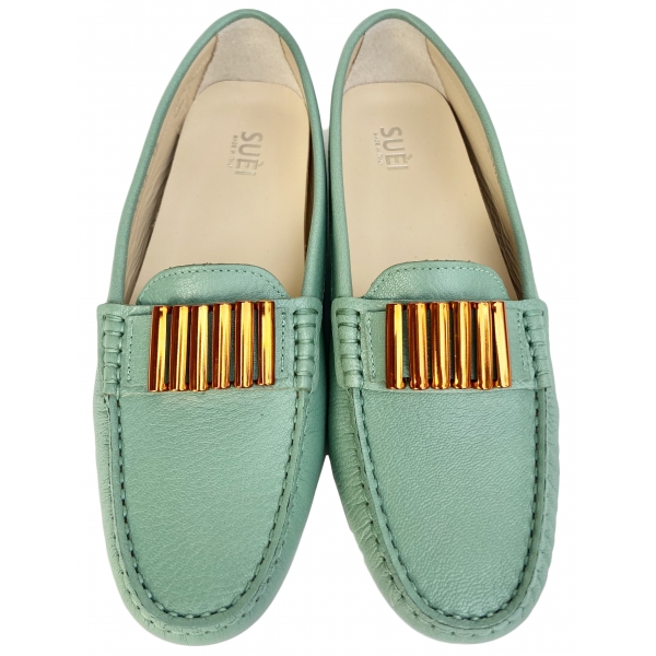 Suèi - Moccasins Colour Tiffany With Bullets -  Handmade in Italy - Luxury Exclusive Collection