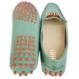 Suèi - Moccasins Colour Tiffany With Bullets -  Handmade in Italy - Luxury Exclusive Collection