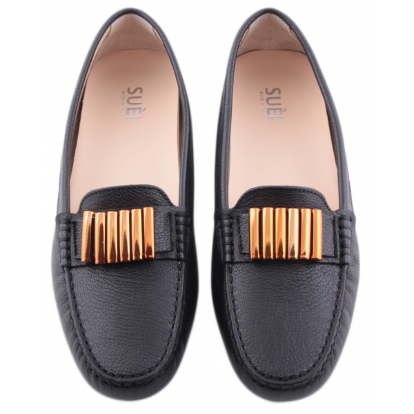 Suèi - Black Moccasins With Bullets -  Handmade in Italy - Luxury Exclusive Collection