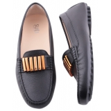 Suèi - Black Moccasins With Bullets -  Handmade in Italy - Luxury Exclusive Collection