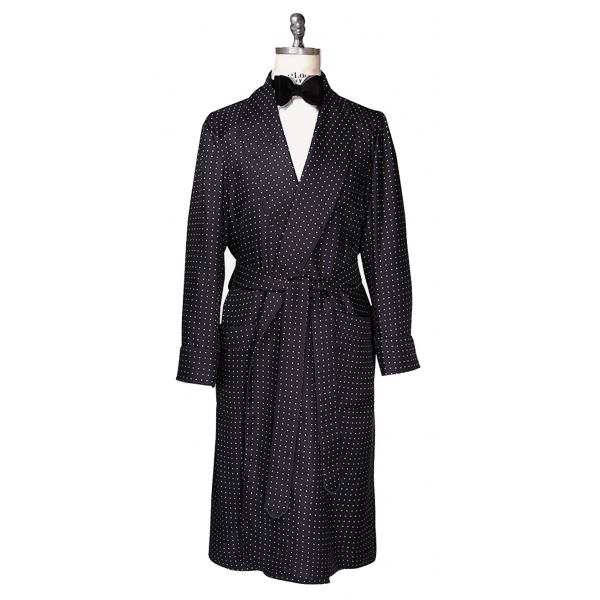 Viola Milano - Unlined Luxury Handprinted Silk Dressing Gown - Navy Spot - Handmade in Italy - Luxury Exclusive Collection