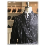 Viola Milano - Unlined Luxury Handprinted Silk Dressing Gown - Navy Spot - Handmade in Italy - Luxury Exclusive Collection