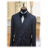 Viola Milano - Unlined Luxury Handprinted Silk Dressing Gown - Navy Spot - Handmade in Italy - Luxury Exclusive Collection