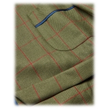 Viola Milano - Unlined Royal British Wool/Silk Dressing Gown - Green/Red Check - Handmade in Italy - Luxury Exclusive Collection