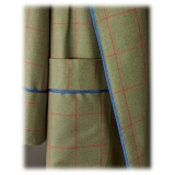 Viola Milano - Unlined Royal British Wool/Silk Dressing Gown - Green/Red Check - Handmade in Italy - Luxury Exclusive Collection