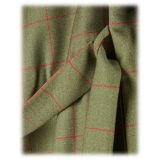 Viola Milano - Unlined Royal British Wool/Silk Dressing Gown - Green/Red Check - Handmade in Italy - Luxury Exclusive Collection