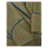 Viola Milano - Unlined Royal British Wool/Silk Dressing Gown - Green/Red Check - Handmade in Italy - Luxury Exclusive Collection