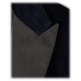 Viola Milano - Velvet Base Peak Lapel Tuxedo Jacket - Navy - Handmade in Italy - Luxury Exclusive Collection