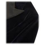 Viola Milano - Velvet Base Peak Lapel Tuxedo Jacket - Navy - Handmade in Italy - Luxury Exclusive Collection