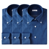 Viola Milano - 3 Classic Solid Package Button-Down Collar Shirt - Denim - Handmade in Italy - Luxury Exclusive Collection