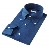 Viola Milano - 3 Classic Solid Package Button-Down Collar Shirt - Denim - Handmade in Italy - Luxury Exclusive Collection