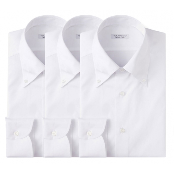 Viola Milano - 3 Classic Solid Package Button-Down Collar Shirt - White - Handmade in Italy - Luxury Exclusive Collection