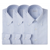 Viola Milano - 3 Oxford Stripe Package Button-Down Collar Shirt - Blue/White - Handmade in Italy - Luxury Exclusive Collection