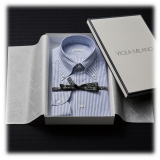 Viola Milano – 3 Camicie con Colletto Button-Down a Righe Oxford - Blu/Bianco - Handmade in Italy - Luxury Exclusive Collection