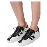 Suèi - Sneakers in Black&white With Gorilla Ribbon - Handmade in Italy - Luxury Exclusive Collection