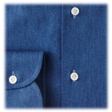 Viola Milano - Camicia Classica in Denim con Colletto Abbottonato - Denim - Handmade in Italy - Luxury Exclusive Collection