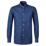 Viola Milano - Classic Denim Cut-Away Collar Dress Shirt - Denim - Handmade in Italy - Luxury Exclusive Collection