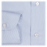 Viola Milano - Camicia Classica con Collo Napoli a Righe Micro - Blu/Bianca - Handmade in Italy - Luxury Exclusive Collection