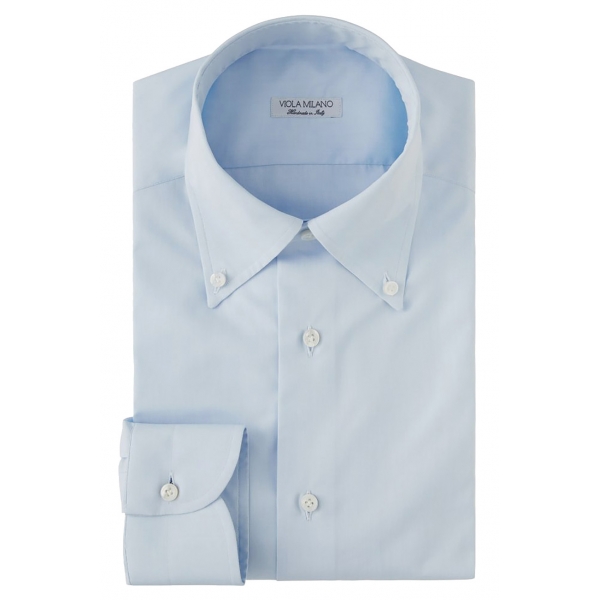 Viola Milano - Classic Solid Button-Down Collar Dress Shirt - Classic Blue - Handmade in Italy - Luxury Exclusive Collection