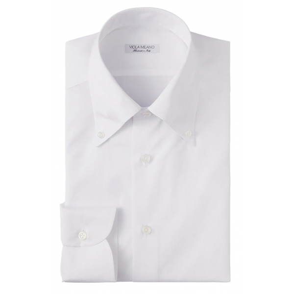 Viola Milano - Classic Solid Button-Down Collar Dress Shirt - White - Handmade in Italy - Luxury Exclusive Collection