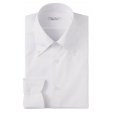 Viola Milano - Camicia Elegante con Collo Abbottonato in Tinta Unita - Bianco - Handmade in Italy - Luxury Exclusive Collection