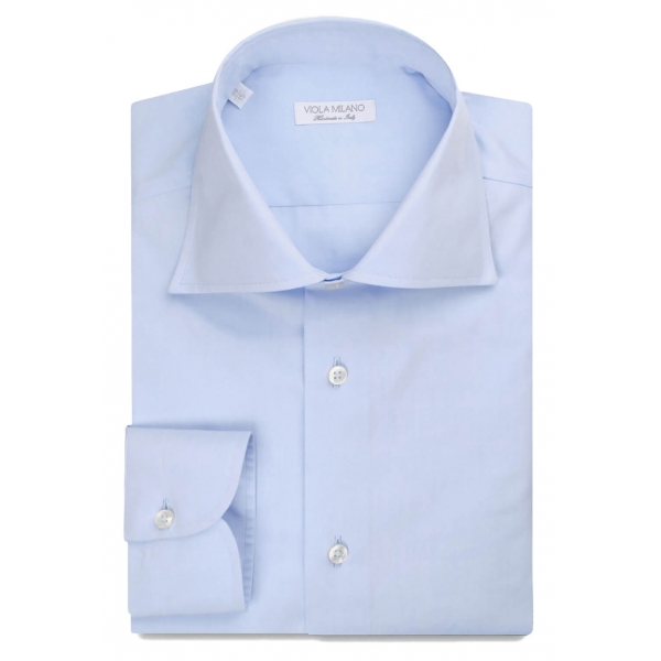 Viola Milano - Classic Solid Cut-Away Collar Dress Shirt - Classic Blue - Handmade in Italy - Luxury Exclusive Collection
