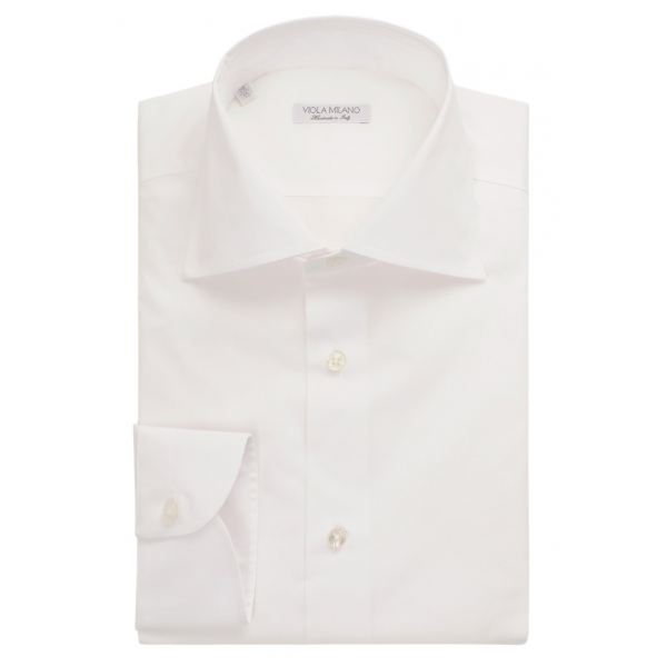 Viola Milano - Classic Solid Cut-Away Collar Dress Shirt - White - Handmade in Italy - Luxury Exclusive Collection