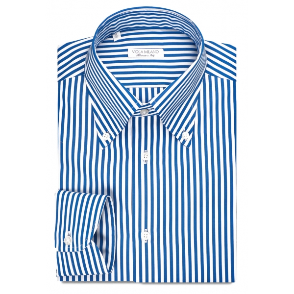 Viola Milano - Classic Stripe Button-Down Collar Dress Shirt - Blue - Handmade in Italy - Luxury Exclusive Collection