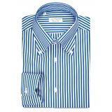 Viola Milano - Classic Stripe Button-Down Collar Dress Shirt - Blue - Handmade in Italy - Luxury Exclusive Collection