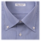 Viola Milano - Camicia Classica con Colletto Abbottonato a Righe - Navy/Bianco - Handmade in Italy - Luxury Exclusive Collection