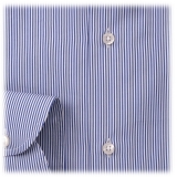 Viola Milano - Classic Stripe Button-Down Collar Dress Shirt - Navy/White - Handmade in Italy - Luxury Exclusive Collection