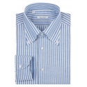 Viola Milano - Classic Stripe Carlo Riva 100% Linen Button-Down Shirt - Blue - Handmade in Italy - Luxury Exclusive Collection