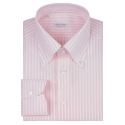 Viola Milano - Stripe Carlo Riva 100% Linen Button-Down Shirt - Pink Stripe - Handmade in Italy - Luxury Exclusive Collection