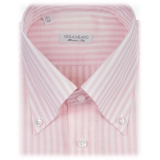 Viola Milano - Stripe Carlo Riva 100% Linen Button-Down Shirt - Pink Stripe - Handmade in Italy - Luxury Exclusive Collection