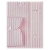 Viola Milano - Stripe Carlo Riva 100% Linen Button-Down Shirt - Pink Stripe - Handmade in Italy - Luxury Exclusive Collection