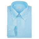 Viola Milano - Stripe Carlo Riva 100% Linen Button-Down Shirt - Turquoise - Handmade in Italy - Luxury Exclusive Collection