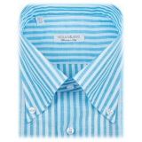 Viola Milano - Stripe Carlo Riva 100% Linen Button-Down Shirt - Turquoise - Handmade in Italy - Luxury Exclusive Collection