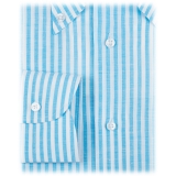 Viola Milano - Stripe Carlo Riva 100% Linen Button-Down Shirt - Turquoise - Handmade in Italy - Luxury Exclusive Collection