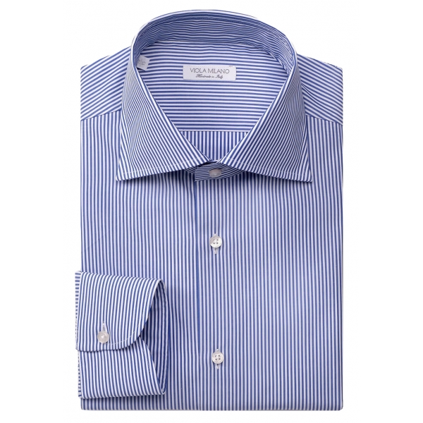 Viola Milano - Classic Stripe Cut-Away Collar Dress Shirt - Light Blue/White - Handmade in Italy - Luxury Exclusive Collection