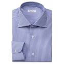 Viola Milano - Classic Stripe Cut-Away Collar Dress Shirt - Light Blue/White - Handmade in Italy - Luxury Exclusive Collection